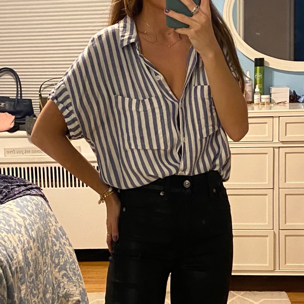 Over Sized Stripe Button Down Tee - image 3